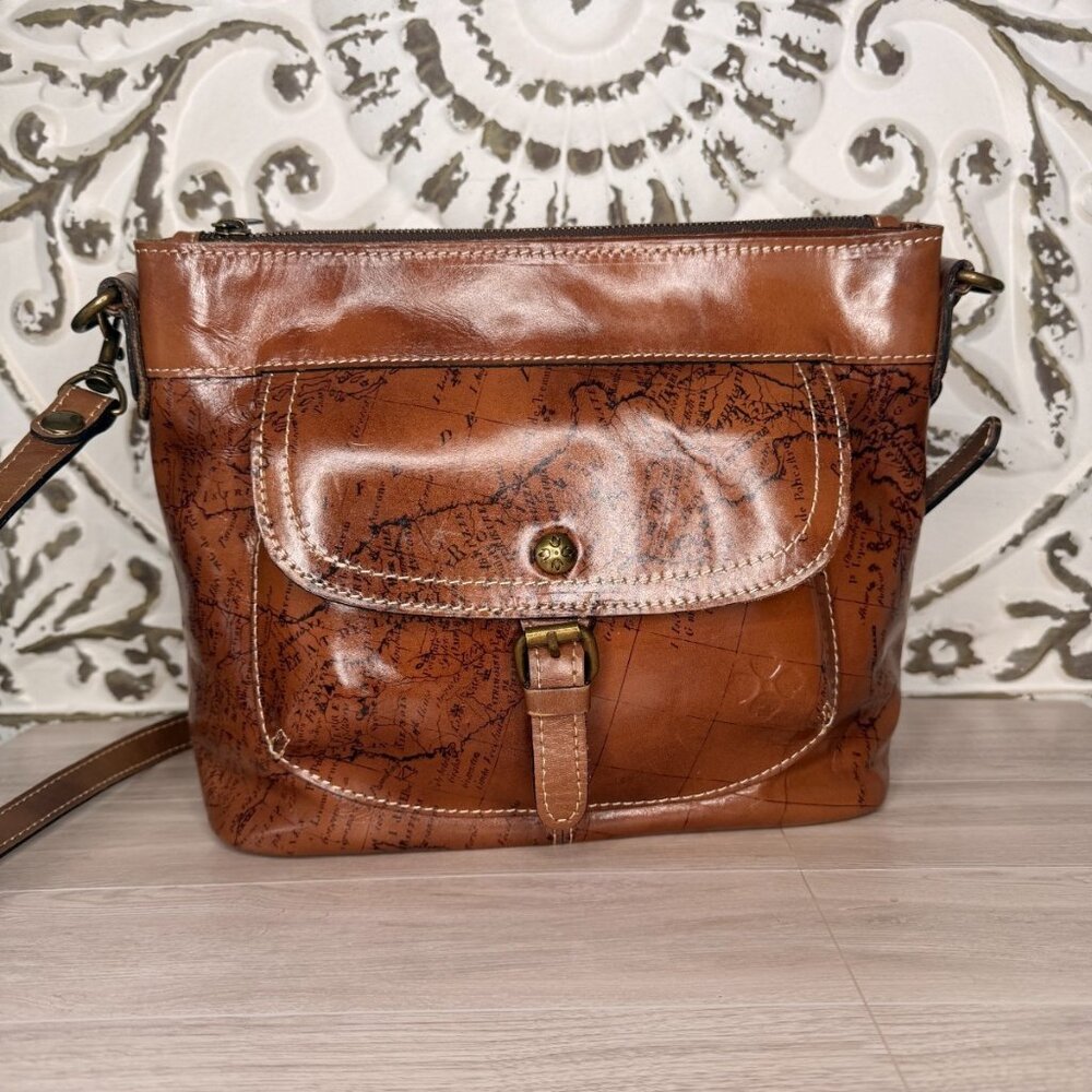 Patricia Nash Map Print Leather Crossbody Bag Brown Italy Travel Purse